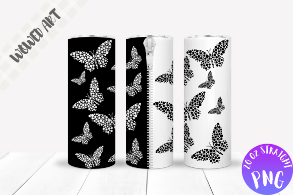 Black and White Butter Fly Tumbler Wrap