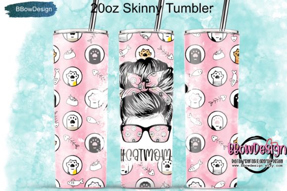 Cat Mom Messy Bun 20oz Skinny Tumbler