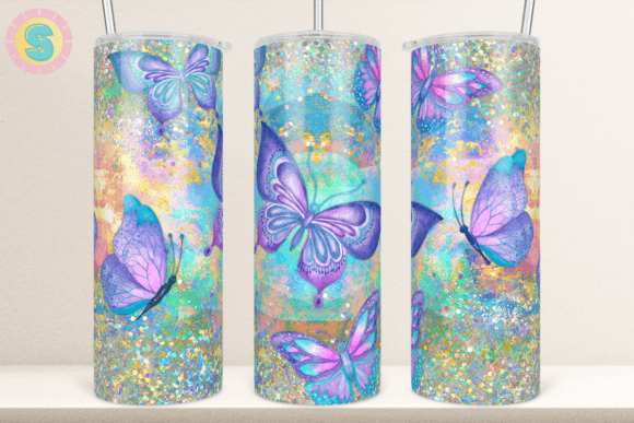 Colorful Butterfly Glitter Tumbler Wrap