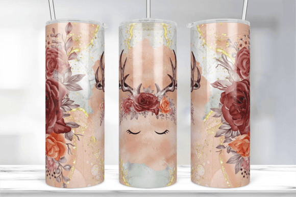Deer Autumn Rose Tumbler Wrap PNG