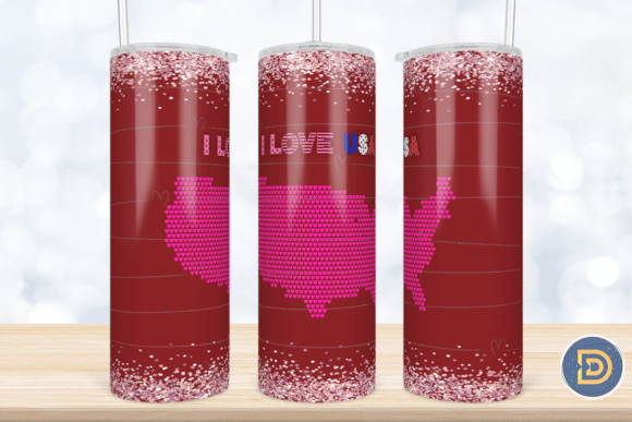 I Love USA Heart Glitter Tumbler Wrap