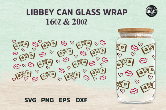 Lip Kiss Valentine’s Can Glass SVG 16oz