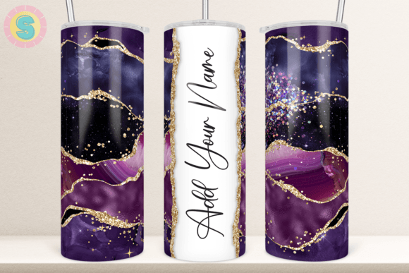 Purple Agate Gold Marble Glitter Tumbler