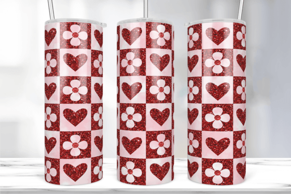 Red Glitter Hearts Tumbler Wrap
