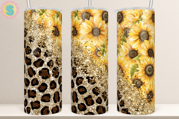 Sunflower Leopard Glitter Tumbler Wrap