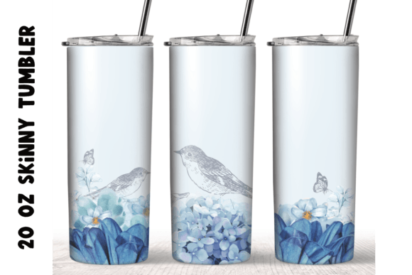 Vintage Bird Blue Flowers Tumbler Wrap