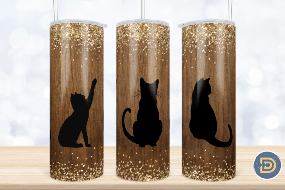 Wood Cat Glitter Tumbler Wrap 20Oz
